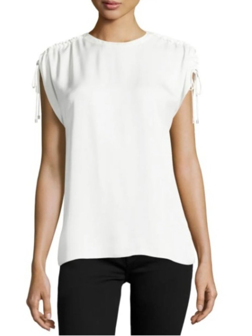 Theory NEW Blouse Drawstring Modern Silk Georgette Top NWT Women's L